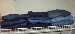 My jeans are folded on the shelf for easy access.