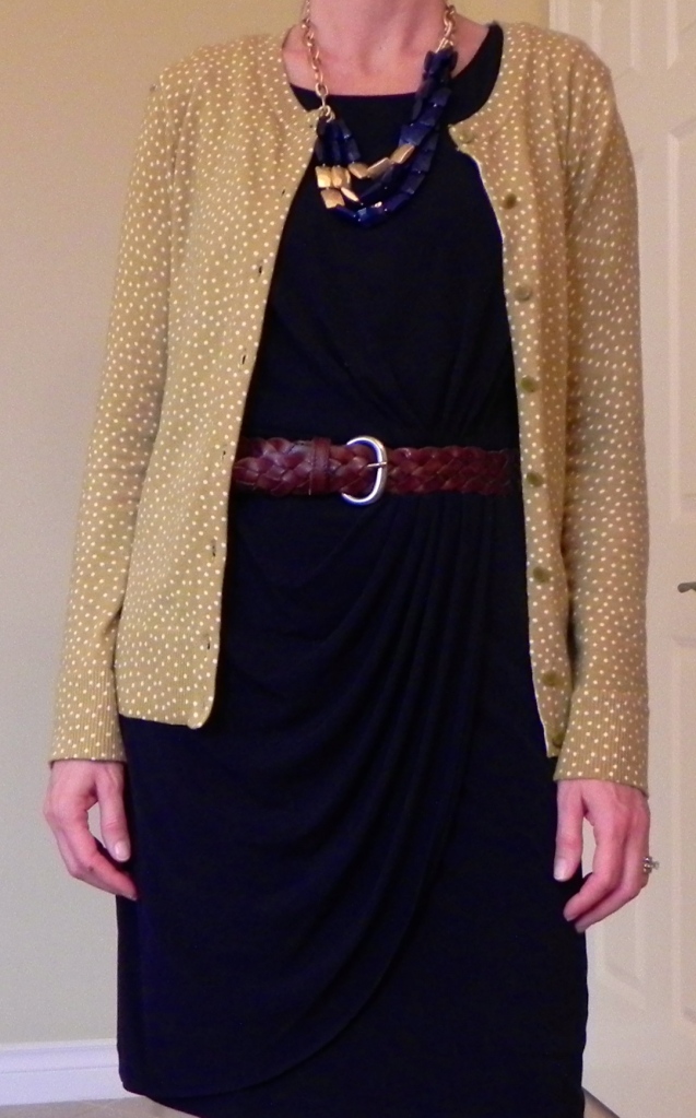 Dress: Marshalls, Cardigan: Target, Boots: DSW, Necklace: Stella and Dot